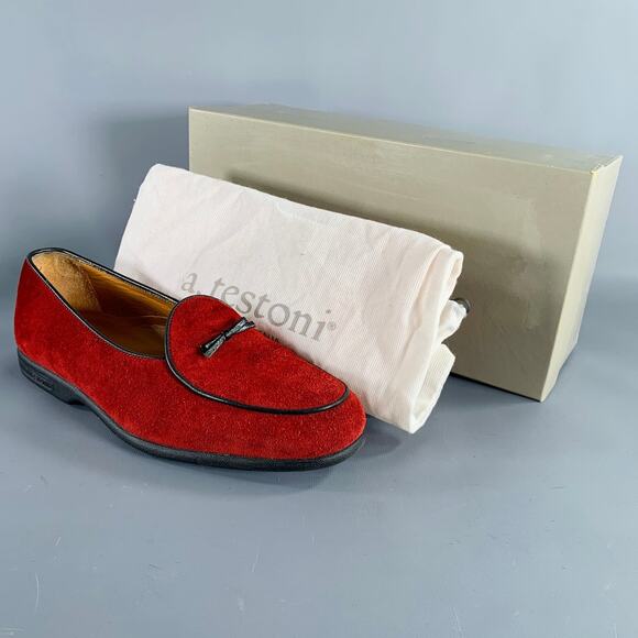 A.TESTONI Size 8 Burgundy Black Contrast Trim Suede Slip On Loafers main image 10